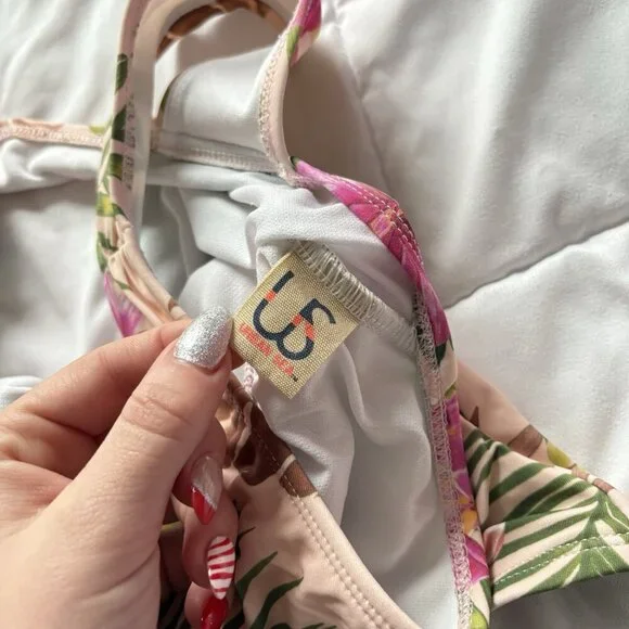 Womens Floral Pink Green One Piece Bikini Swimsuit Summer Beach Resortwear - Picture 6 of 8